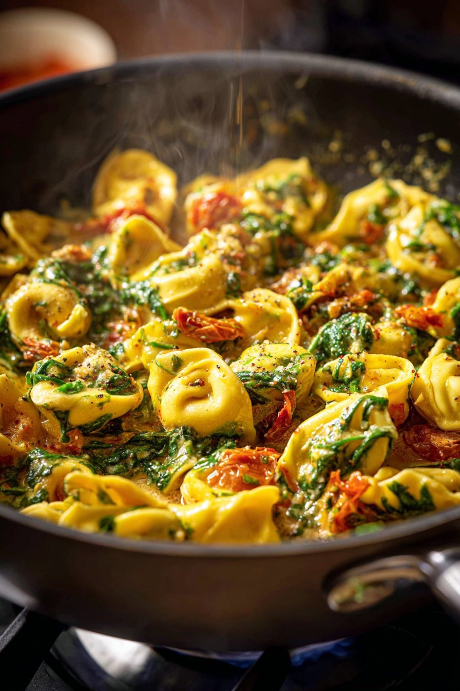 Tortellini w kremowym sosie ze szpinakiem i suszonymi pomidorami instructions process