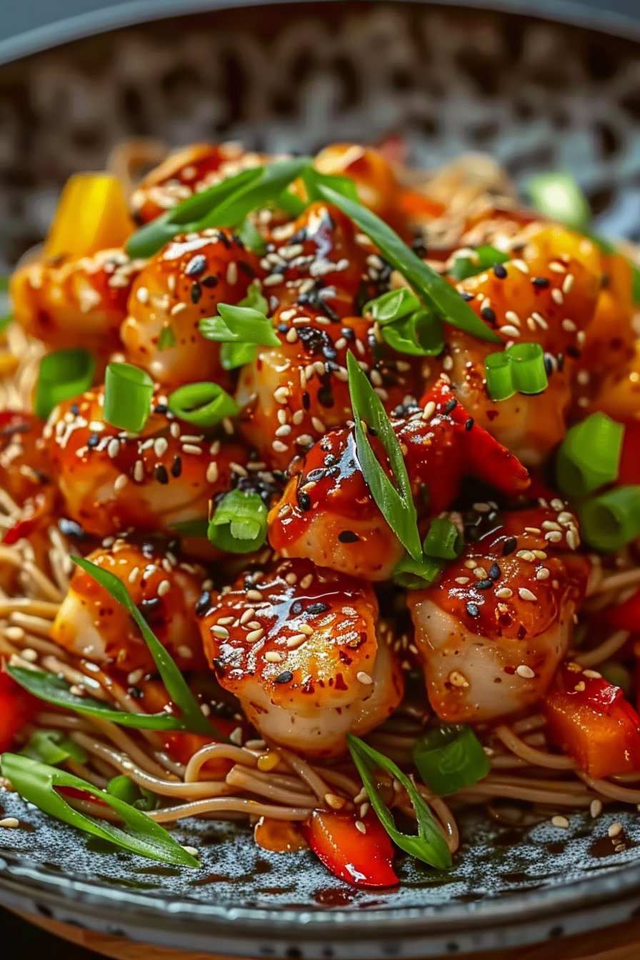 Kurczak po Koreańsku z Makaronem serving