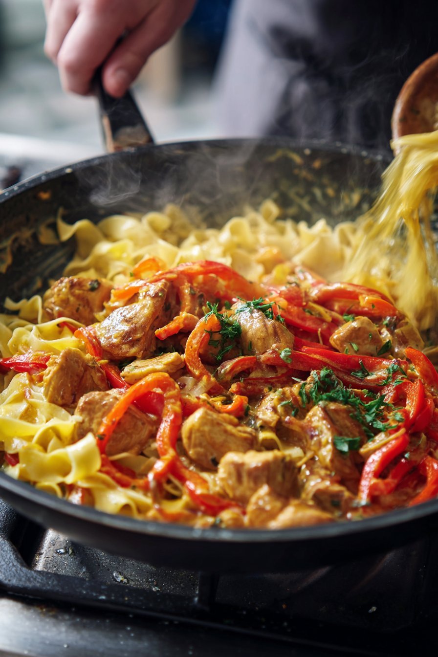 Kremowy kurczak z papryk i tagliatelle instructions process