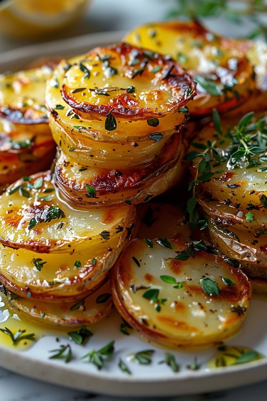 pieczone plastry ziemniaków z czosnkiem i ziołami serving