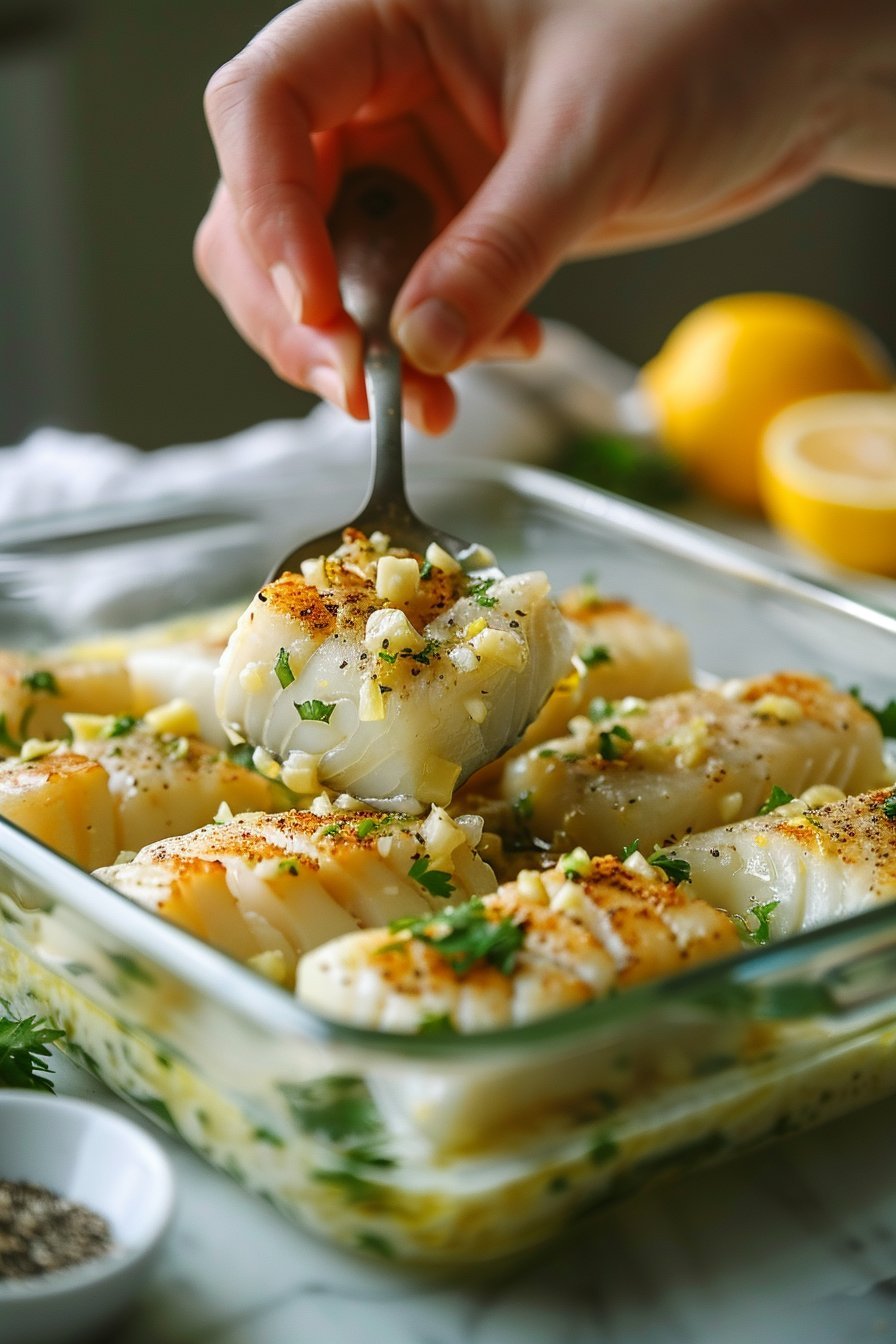 Dorsz W Maśle Czosnkowym instructions process