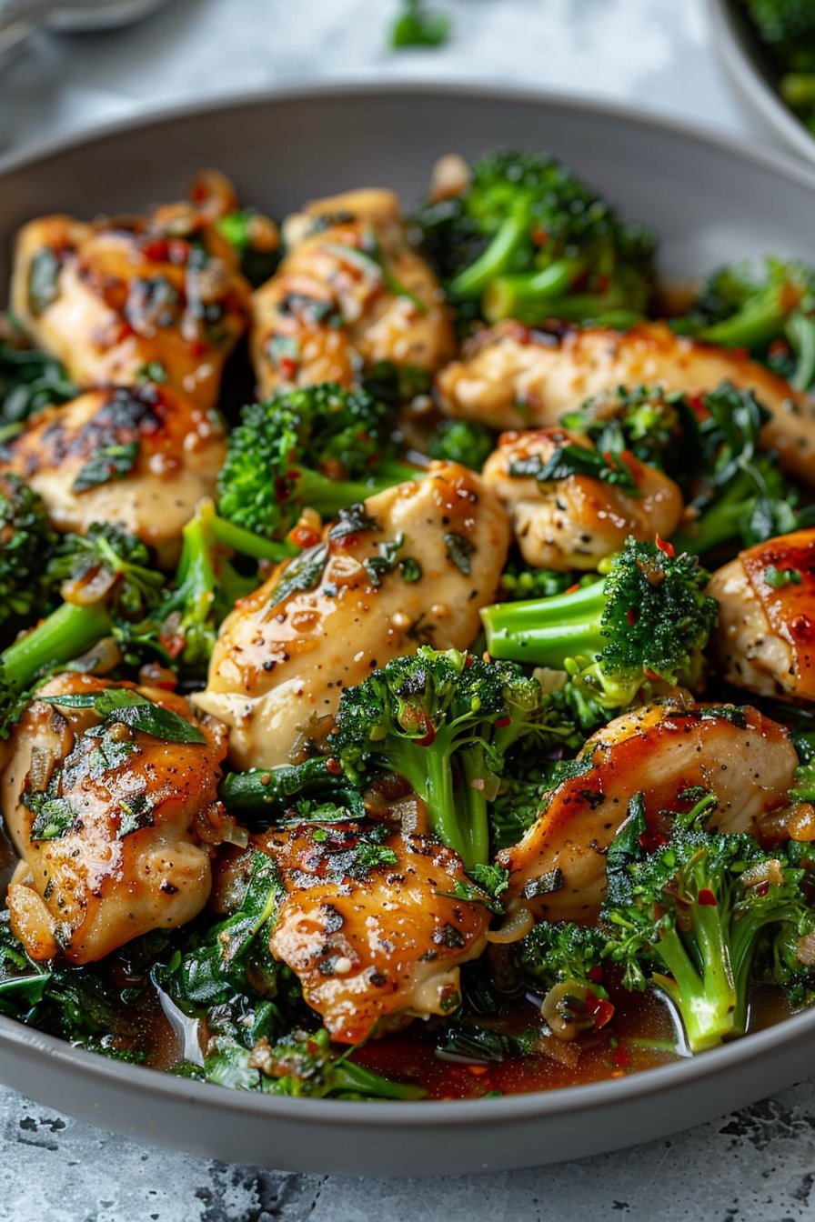 15-Minutowy Kurczak Czosnkowy Keto z Brokułami i Szpinakiem – Ekspresowy Obiad! - kookgenot.nl serving