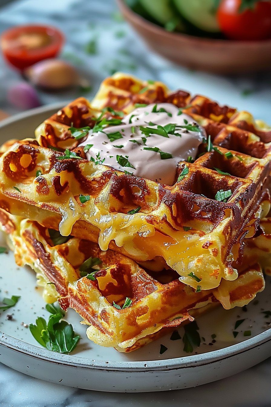 Aromatyczne wytrawne gofry z serem i szynką w 30 minut serving