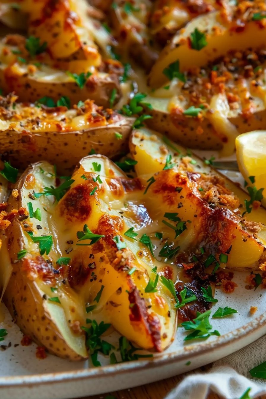 Pieczone ziemniaki z serem i ziołami serving