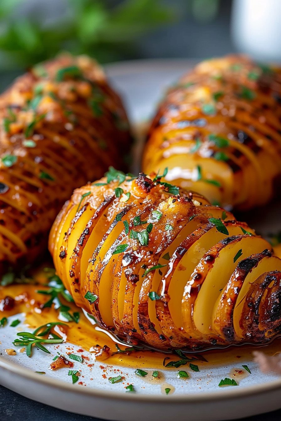 chrupiące ziemniaki hasselback z air fryera serving