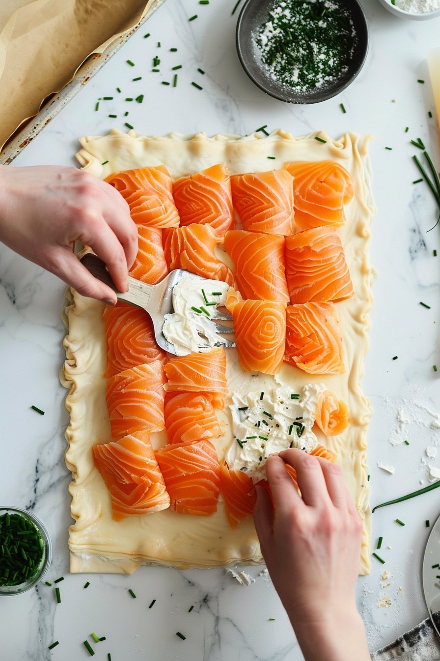 Roladki z ciasta francuskiego z łososiem i serkiem instructions process