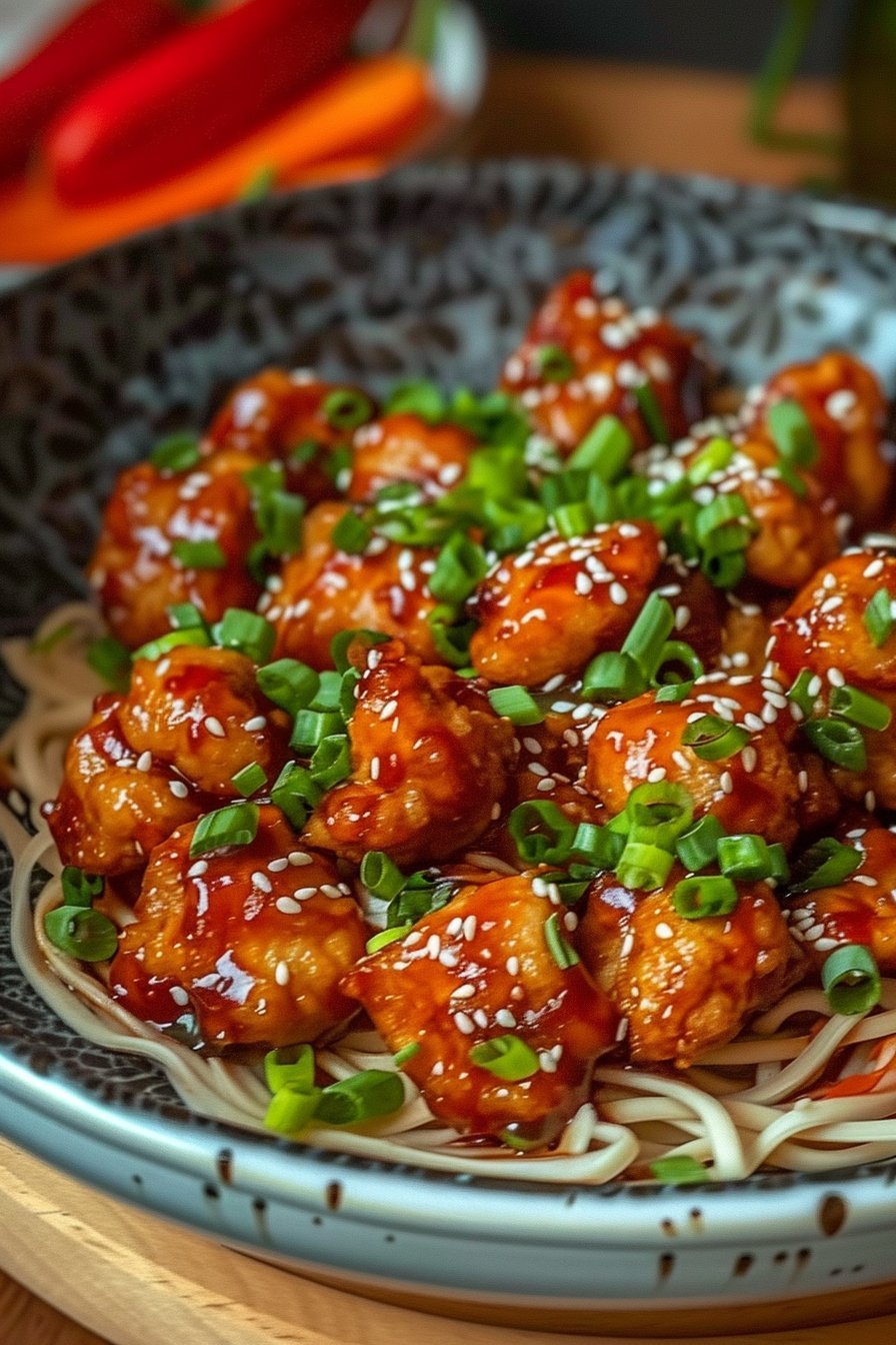 Kurczak po Koreańsku z Makaronem: Soczysta Uczta Domowa serving