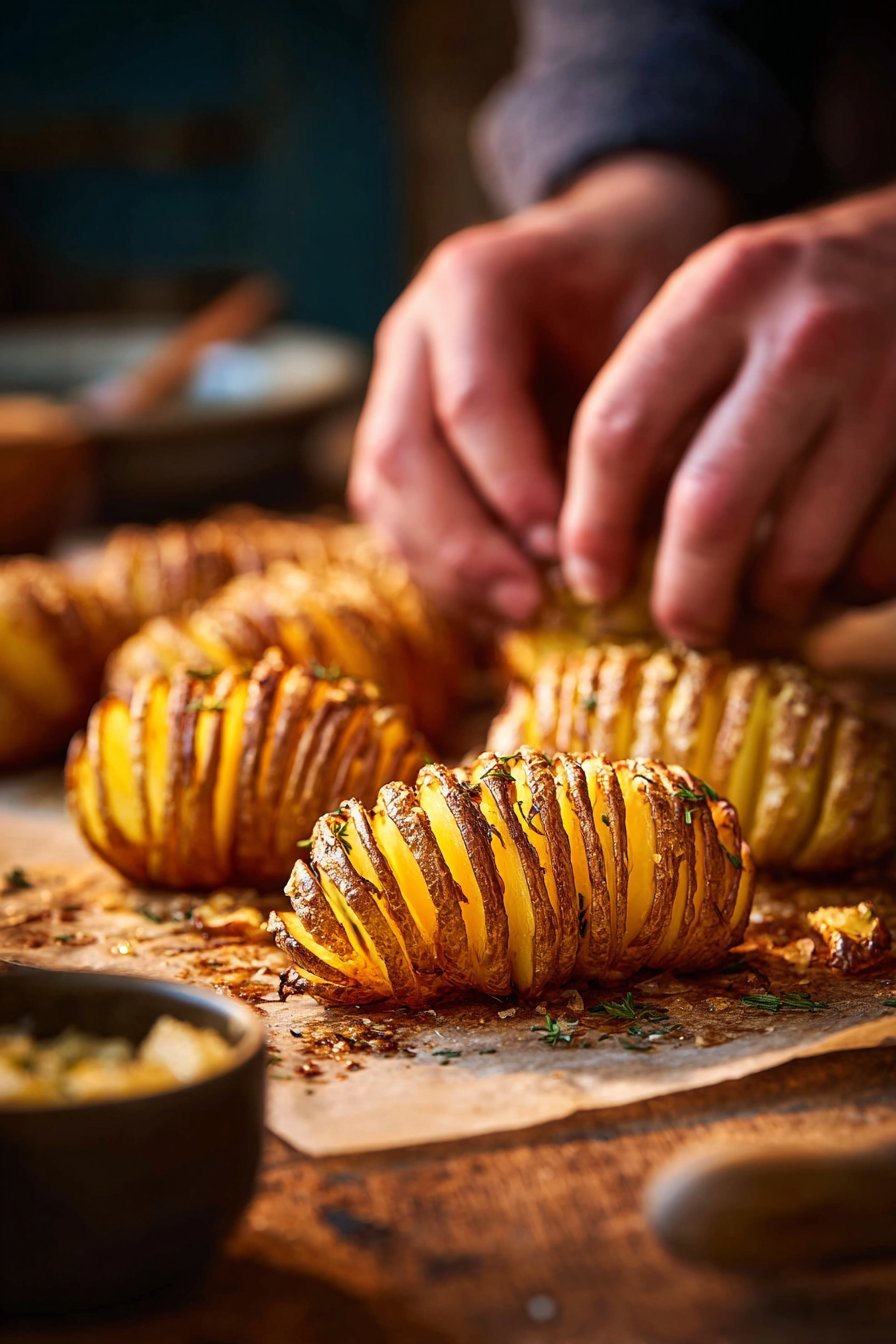 chrupiące ziemniaki hasselback z air fryera instructions process