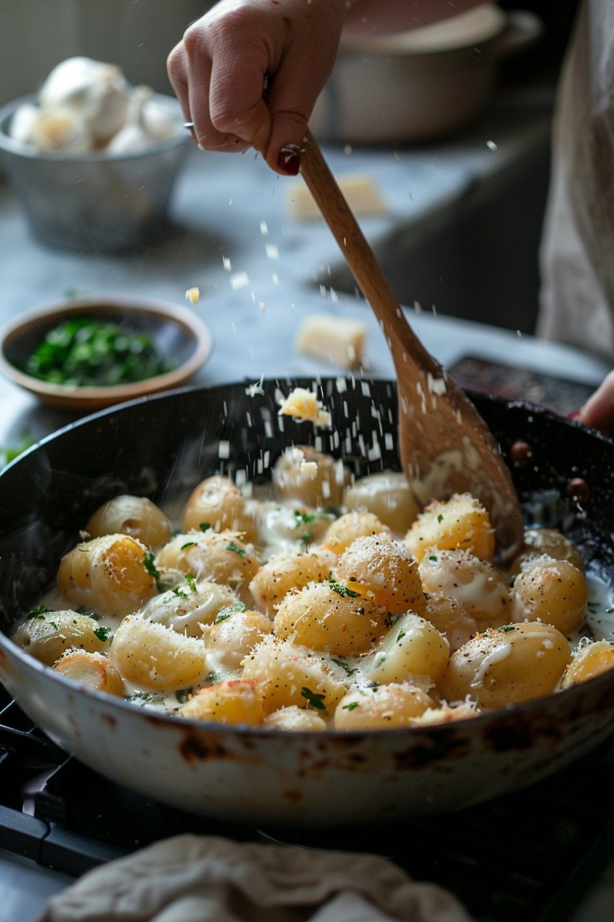 Kremowe Ziemniaczki Z Patelni W Sosie Czosnkowo-serowym instructions process